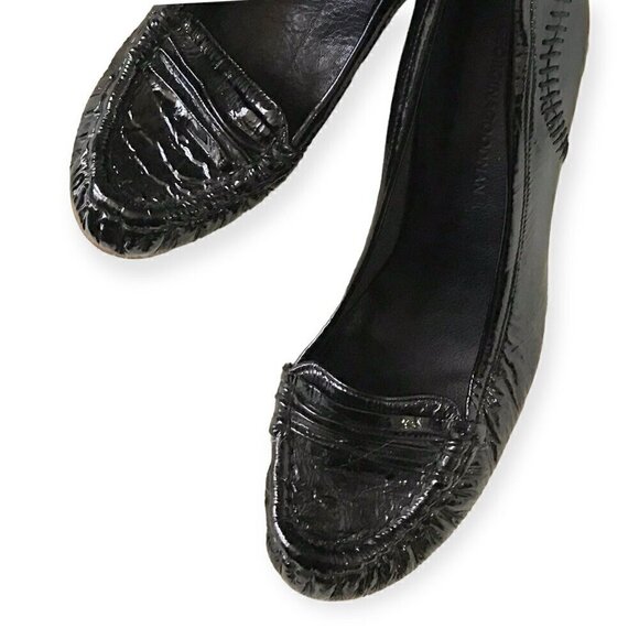Georgina Goodman black crinkled patent loafer pumps,  38EU with round stripe hee - Picture 4 of 12